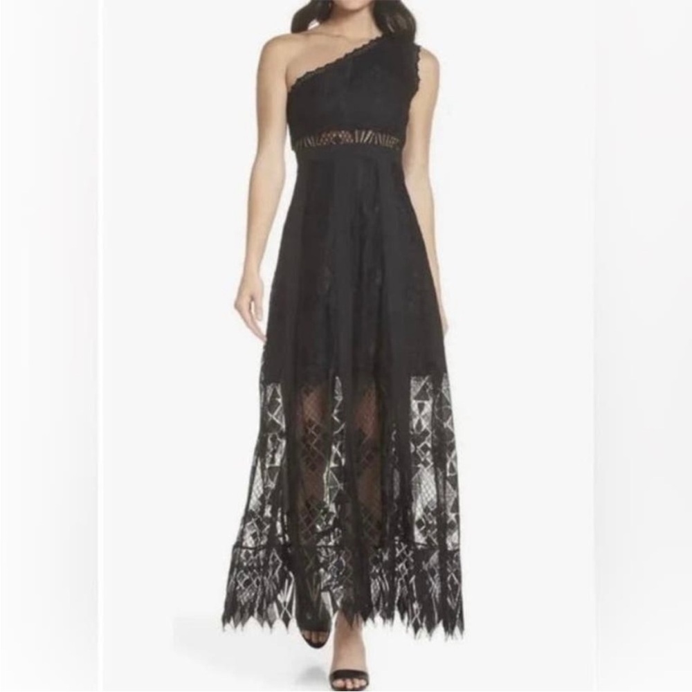 FOXIEDOX One Shoulder Black Lace Dress Anthropologie size Small